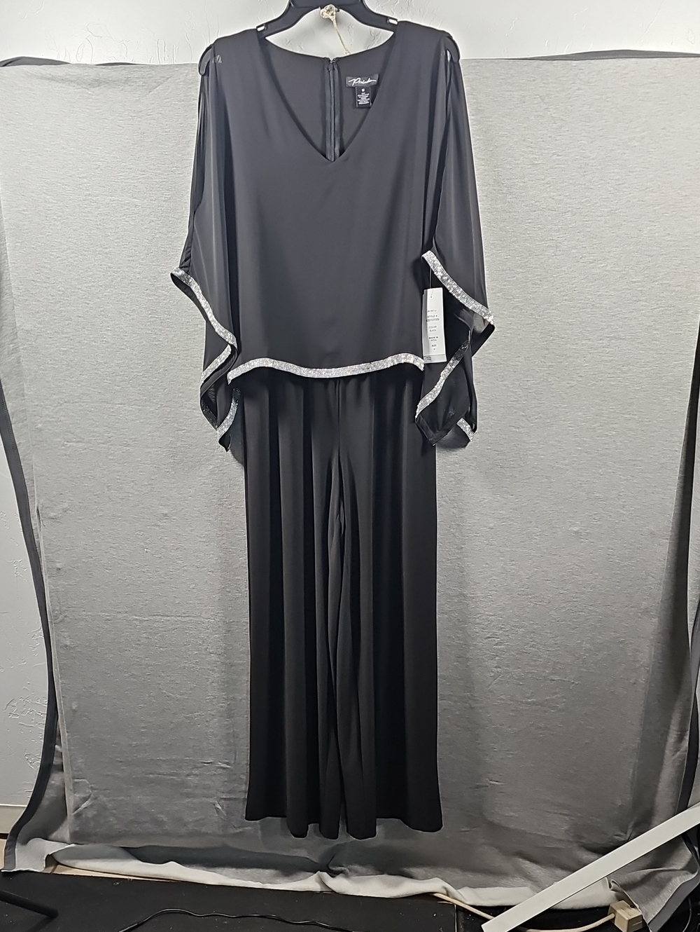 PRELUDE  Black Wide-Leg Jumpsuit with Silver Trim